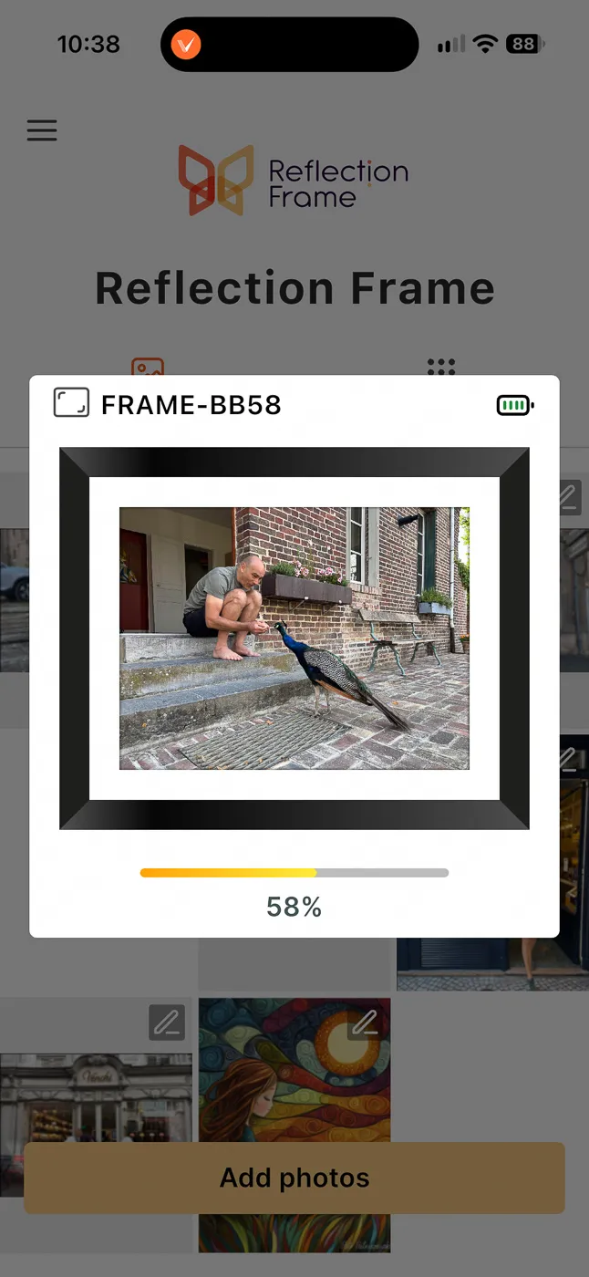 The Reflection Frame iPhone app sending a photo to the frame
